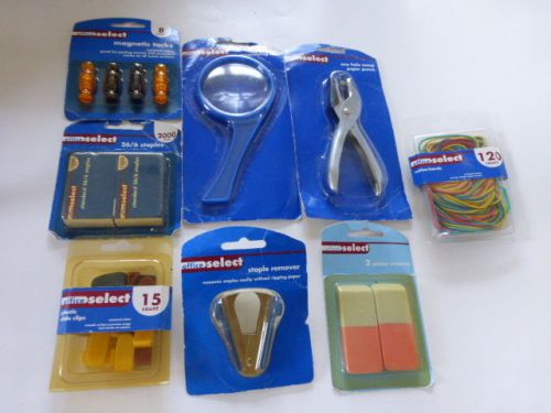 Lot of NEW DESK SUPPLIES Metal Hole Punch Erasers Magnifying Glass Tacks Staples