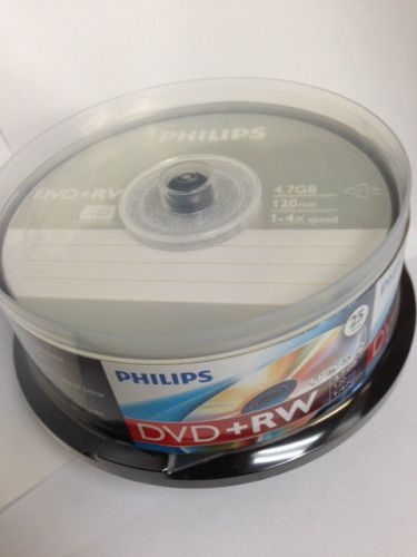 25-pk Philips branded 4x DVD+RW Rewritable Blank Recordable DVD+R Media Disk