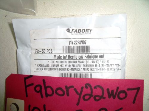 Fabory 1/4x28 Lock Nuts, 450 EA. SS304, P/N 22RW07 New