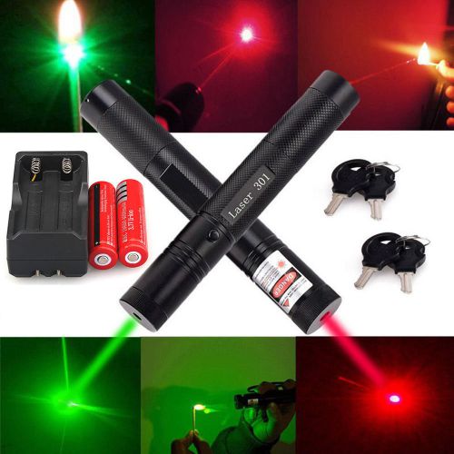 Military 532nm Green Laser Pointer +650nm Red Pen Visible Light + 18650 +Charger