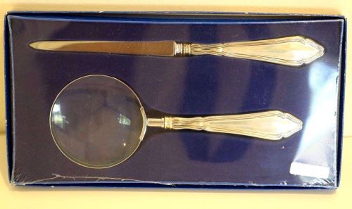 New in Box Sterling Silver Handled Magnifying Glass and Letter Opener Gift Set