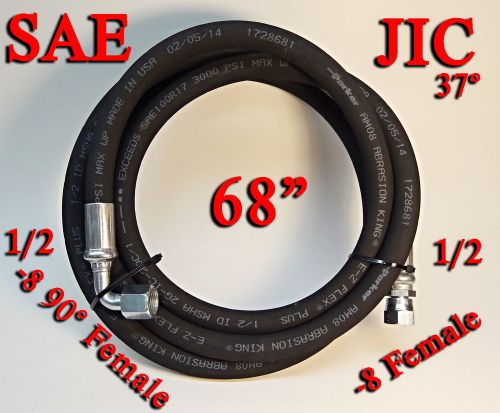 1-ez-flex 68&#034; parker 1/2&#034; -8 female jic 90 to straight hydraulic hose 3000 psi for sale