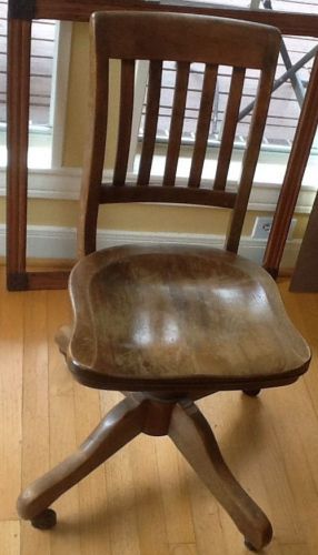 Vintage Antique Brown &amp; Root Rolling Wood Early Office Desk Chair Engineer