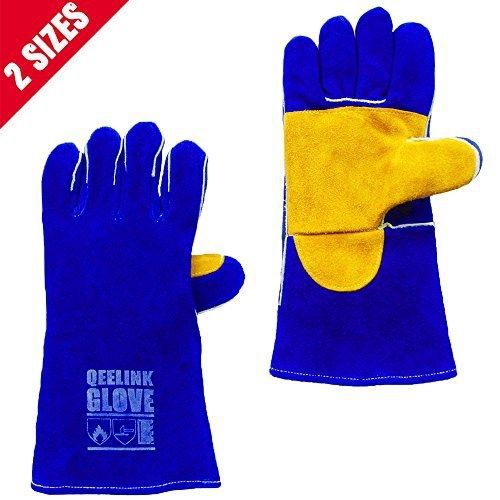 QeeLink Heat Resistant Welding Gloves - Reinforced Palm - Cotton Lined And