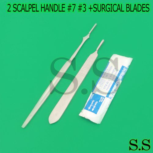 2 STAINLESS STEEL SCALPEL KNIFE HANDLE #7 #3 + 5 SURGICAL STERILE BLADES #15