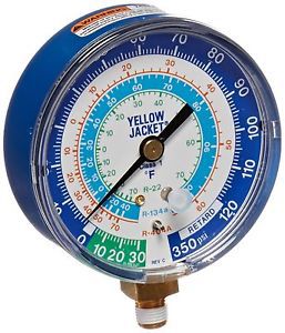 Yellow jacket 49106 gauge (degrees f) blue compound 30&#034;-0-120 psi r-22/134a/4... for sale