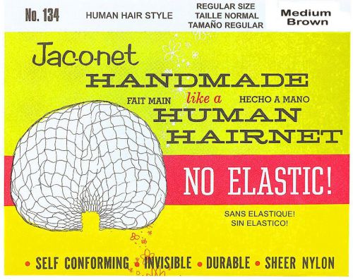 Jac-O-Net  #134  Human hair Style Reg. size Hair Net no/Elastic (1) pc Med Brown