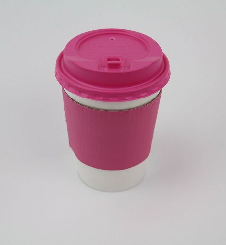 50 Sets Coffee Cups 12 oz Disposable With Pink Lids &amp; Pink Sleeves Hot Coffee Cu