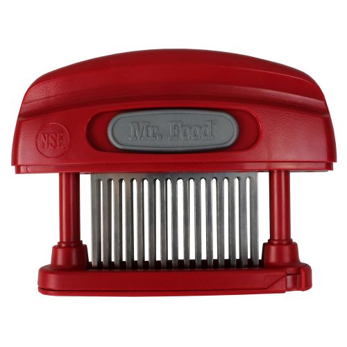 Mr. Food Butcher Magician 45-Blade Stainless Steel Meat Tenderizer + Cover, Red