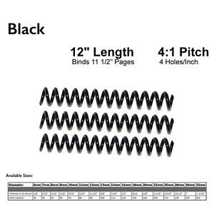 Black Binding Coils 4:1 Pitch - 32mm 280 Sheet Cap. -50 Spines- FREE SHIPPING