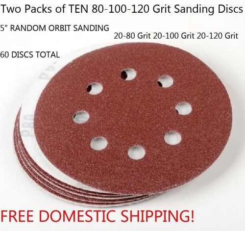 5&#039;&#039; 8 hole 80-100- 120 grit sand disc random orbit sandpaper hook &amp; loop s  x 6 for sale