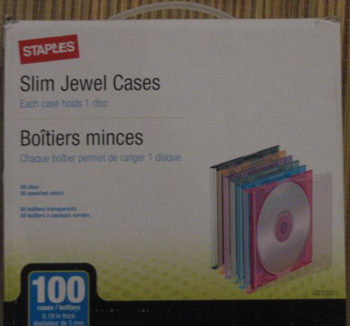 STAPLES 100 SLIM CD OR DVD JEWEL CASES 50 CLEAR 50 ASSORTED COLORS