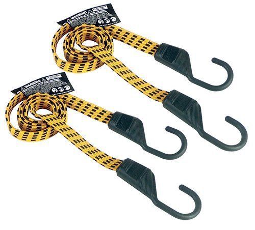 Keeper 06104 Ultra 48&#034; 4 ft Black/Yellow 2 Pack Flat Bungee Cord, Down Stretch