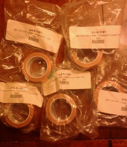 (5 rolls) 3M 1181 Copper Tape 3/4&#034; x 6 yards