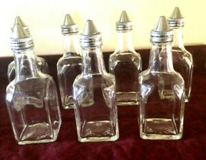Vtg Oil and Vinegar Cruet Bottles 6 oz Qty 7 with Metal Tops
