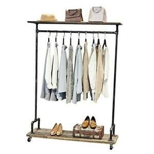 Industrial Pipe Clothing Rack on Wheels,Rolling Iron Garment Racks with