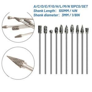 Woodworking 10pcs Carbide Rotary Burr Bits Double Cut Set Tungsten Carbide