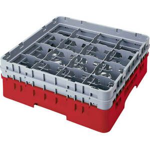 CAMBRO 16 COMP. GLASS RACK, FULL SIZE, 6-7/8&#034; H MAX. CRANBERRY 16S638-416