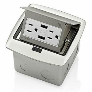 Leviton PFUS1-BN Pop-Up Floor Box with Dual Type A 3.6 USB Charger 15 Amp Out...