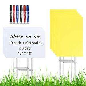 Blank Yard Signs with Stakes - 10Pcs 18 x 12 Inches White and Yellow 5mm Thick