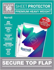Samsill 50 Pack Secure Locking Clear Sheet Protector, Super Heavyweight 5mil, Ar