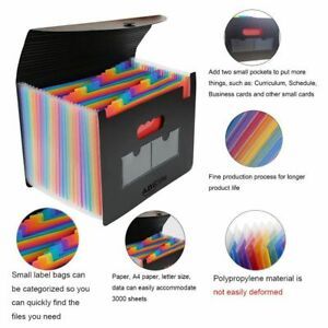 Box Colorful with Expandable Cover 24 Pockets Accordian File Organizer A4 Size