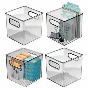 mDesign Plastic Storage Desk Organizer Bin for Home, Office, 4 Pack - Smoke Gray