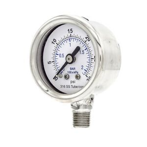 PIC GAUGES 301D-158C Gauge,1-1/2&#034;,0/30psi,1/8&#034;Low Mount,SS