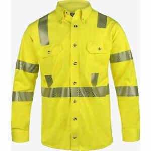 LAKELAND ISHAT29RT-2X High Performance FR Knit Button Up,Hi-V