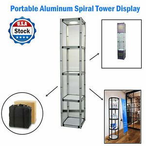 81.1in Square Portable Aluminum Spiral Tower Display Case with Shelves Top light