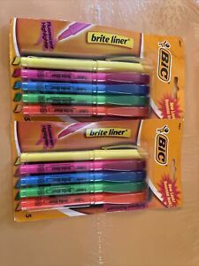 2 Bic Brite Liner Highlighter, Chisel Tip, Assorted Colors, 5/Set