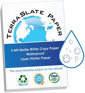Terraslate Copy Paper Waterproof Laser Printer, Rain Weatherproof, 5 Mil, 8.5X11