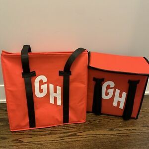 2x GRUBHUB LARGE INSULATED FOOD DELIVERY BAG RED W/LOGO
