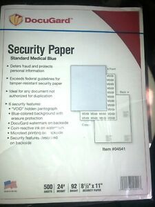 Docuguard Security Paper - Letter - 8.50&#034; X 11&#034; - 500 / Ream - Blue (PRB04541)