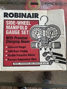 Robinair 41670 Side Wheel Universal Manifold Gauge Set + Premium Charging Hoses