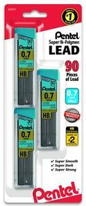 Pentel C27BPHB3K6 Super Hi Polymer Lead Refills  0 7mm  HB  Black  30 per Tube