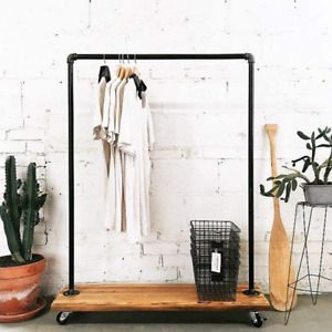 Industrial Pipe Clothing Rack Garment Rack Pipeline Vintage Rolling Rack with Wh