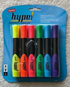Staples (6)Hype Highlighters - Rubber grip &amp; Chisel Tip