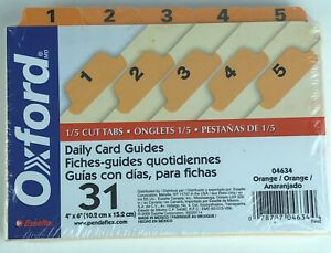 Oxford Laminated Index Daily Card Guides 31 1/5 Tab Orange 4” x 6” 04634 HG45