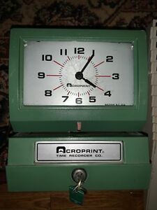 ACROPRINT Time Recorder Clock Manual Punch Card 125NR4 Working w/keys, &amp; extras!