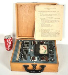 Vtg EMC Model 205 Tube Tester in Wood Carry Case Roll Chart - Powers ON, meter