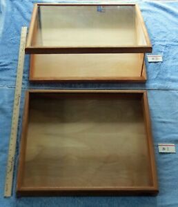 Handcrafted Wood &amp; Glass Jewelry Display Case Matching Pair 22&#034;x 18 3/4&#034;x 2&#034;
