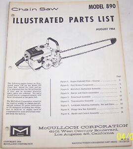McCULLOCH CHAIN SAW 890 ORIGINAL OEM ILLUSTRATED PARTS LIST