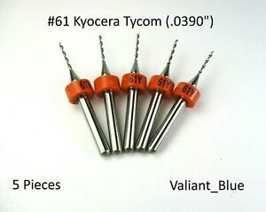 5pcs #61 (.0390&#034;) Printed Circuit Board Drills (PCB) Kyocera Tycom 100.0390.400