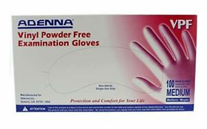Adenna VPF235 l Vinyl Powder Free Exam Gloves (Translucent, Medium) Box of 100