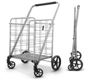 Newly Released Grocery Utility Flat Folding Shopping Cart with 360° Rolling Swiv