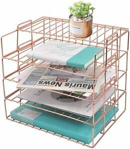 Easepres Rose Gold Letter Tray - 4 Tier Desk File Organizer For Women, Stackable