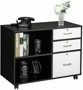 Mobile File Cabinet with Lock Sliding Office Vertical 3-Drawer 2-Open storage US