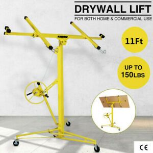 11FT Drywall Panel Lifter Hoist Jack Rolling Caster Lockable DIY Tool Yellow