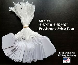 Size #6 Small Blank White Merchandise Price Tags w/ String Retail Jewelry Strung
